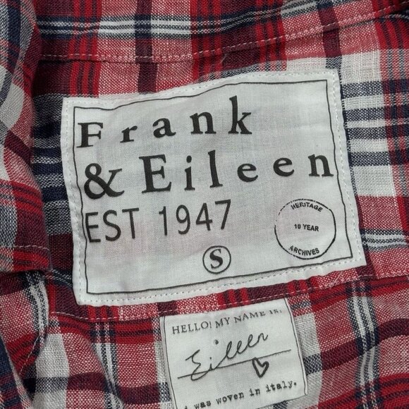 FRANK & EILEEN Shirt Women's Sz Small Red Blue Plaid Eileen 100% Linen Button Up - Picture 10 of 11